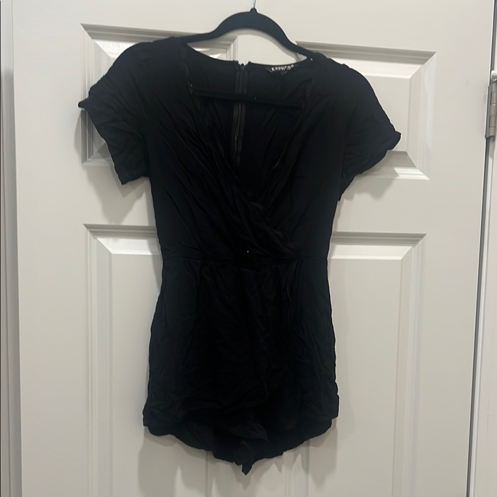 Express Black Short Sleeve Romper with lace detail